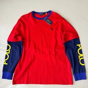 Ralph Lauren Red Shirt with Blue Trim